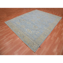 Load image into Gallery viewer, 9&#39;1&quot;x11&#39;6&quot; Columbia Blue, Cropped Thin, Washed Out, Antiqued Zeigler Mahal with Zero Pile, Hand Knotted, 100% Wool, Oriental Rug FWR452802