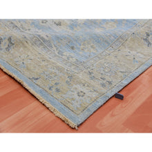 Load image into Gallery viewer, 9&#39;1&quot;x11&#39;6&quot; Columbia Blue, Cropped Thin, Washed Out, Antiqued Zeigler Mahal with Zero Pile, Hand Knotted, 100% Wool, Oriental Rug FWR452802