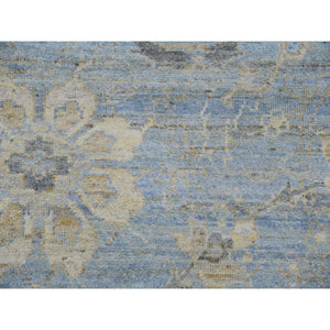 9'1"x11'6" Columbia Blue, Cropped Thin, Washed Out, Antiqued Zeigler Mahal with Zero Pile, Hand Knotted, 100% Wool, Oriental Rug FWR452802