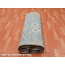 Load image into Gallery viewer, 9&#39;1&quot;x11&#39;6&quot; Columbia Blue, Cropped Thin, Washed Out, Antiqued Zeigler Mahal with Zero Pile, Hand Knotted, 100% Wool, Oriental Rug FWR452802