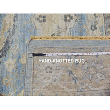 Load image into Gallery viewer, 9&#39;1&quot;x11&#39;6&quot; Columbia Blue, Cropped Thin, Washed Out, Antiqued Zeigler Mahal with Zero Pile, Hand Knotted, 100% Wool, Oriental Rug FWR452802