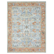 Load image into Gallery viewer, 9&#39;x11&#39;10&quot; Periwinkle Blue, Sheared Low, Hand Knotted, Antiqued Heriz All Over Design, Zero Pile, Distressed, 100% Wool, Oriental Rug FWR452814