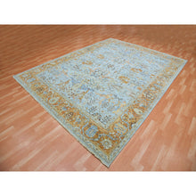 Load image into Gallery viewer, 9&#39;x11&#39;10&quot; Periwinkle Blue, Sheared Low, Hand Knotted, Antiqued Heriz All Over Design, Zero Pile, Distressed, 100% Wool, Oriental Rug FWR452814