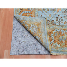 Load image into Gallery viewer, 9&#39;x11&#39;10&quot; Periwinkle Blue, Sheared Low, Hand Knotted, Antiqued Heriz All Over Design, Zero Pile, Distressed, 100% Wool, Oriental Rug FWR452814