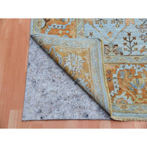 9'x11'10" Periwinkle Blue, Sheared Low, Hand Knotted, Antiqued Heriz All Over Design, Zero Pile, Distressed, 100% Wool, Oriental Rug FWR452814