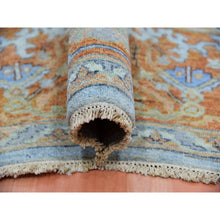 Load image into Gallery viewer, 9&#39;x11&#39;10&quot; Periwinkle Blue, Sheared Low, Hand Knotted, Antiqued Heriz All Over Design, Zero Pile, Distressed, 100% Wool, Oriental Rug FWR452814