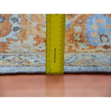 Load image into Gallery viewer, 9&#39;x11&#39;10&quot; Periwinkle Blue, Sheared Low, Hand Knotted, Antiqued Heriz All Over Design, Zero Pile, Distressed, 100% Wool, Oriental Rug FWR452814