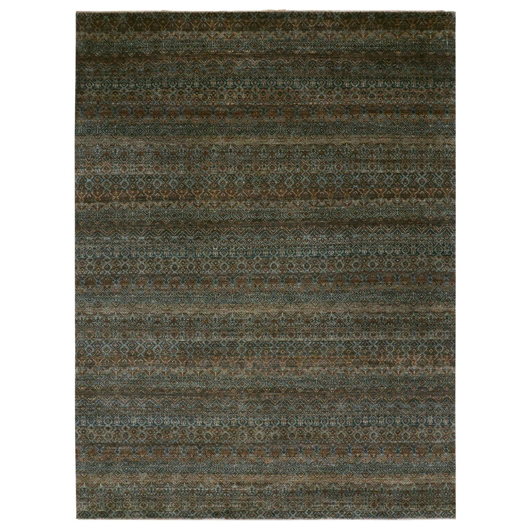 9'x12' Cinnamon Brown, Hand Knotted Kohinoor Herat, Extra Soft Wool, Tone On Tone, Soft To The Touch, Small Geometric Repetitive All Over Diamond Pattern, Oriental Rug FWR456012