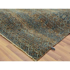 9'x12' Cinnamon Brown, Hand Knotted Kohinoor Herat, Extra Soft Wool, Tone On Tone, Soft To The Touch, Small Geometric Repetitive All Over Diamond Pattern, Oriental Rug FWR456012