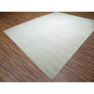 15'x20' Nacre White, Modern Grass Design, Hand Knotted Extra Soft Wool, Organic Sustainable Textile, Oversized Tone on Tone Oriental Rug FWR456024