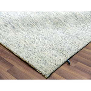 15'x20' Nacre White, Modern Grass Design, Hand Knotted Extra Soft Wool, Organic Sustainable Textile, Oversized Tone on Tone Oriental Rug FWR456024