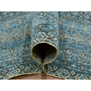 7'9"x10'1" Quilt Blue, Hand Knotted Natural Wool, Borderless Kohinoor Herat Pattern With Small Repetitive Diamond Shape Design Tone On Tone, Soft Pile, Oriental Rug FWR456036