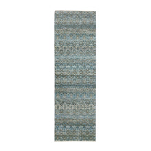 Load image into Gallery viewer, 2&#39;6&quot;x8&#39; Maul Blue, Borderless Hand Knotted, Kohinoor Herat with Small Diamond Shape Repetitive Design, All Wool, Runner Oriental Rug FWR456048