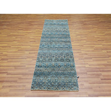 Load image into Gallery viewer, 2&#39;6&quot;x8&#39; Maul Blue, Borderless Hand Knotted, Kohinoor Herat with Small Diamond Shape Repetitive Design, All Wool, Runner Oriental Rug FWR456048