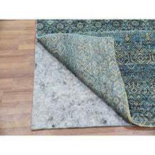 Load image into Gallery viewer, 2&#39;6&quot;x8&#39; Maul Blue, Borderless Hand Knotted, Kohinoor Herat with Small Diamond Shape Repetitive Design, All Wool, Runner Oriental Rug FWR456048