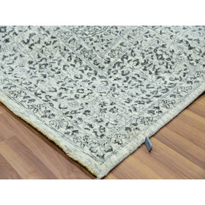 8'x8' Marshmallow White, Undyed Mamluk Dynasty Design, Tone on Tone, Pure Wool, Hand Knotted Square Oriental Rug FWR456066