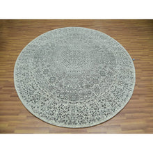 Load image into Gallery viewer, 8&#39;x8&#39; Simply White, Tone on Tone, Velvety Soft Wool, Undyed Mamluk Dynasty Pattern, Hand Knotted Round Oriental Rug FWR456072