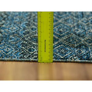 2'8"x8'1" Azure Blue, Hand Knotted, Borderless Kohinoor Herat, All Over Small Geometric Repetitive Diamond Pattern, Shiny Soft Wool, Runner Oriental Rug FWR456084