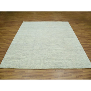 8'x8' Vanilla Ice White, Organic Sustainable Textile, Tone on Tone Modern Grass Design, Hand Knotted Soft Wool, Oriental Square Rug FWR456138