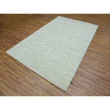 Load image into Gallery viewer, 5&#39;10&quot;x9&#39;1&quot; Origami White, Hand Knotted With Organic Sustainable Textile, Tone on Tone Pure Wool, Modern Grass Design, Oriental Rug FWR456144