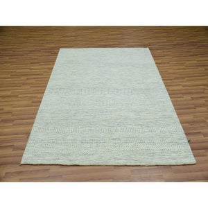 5'4"x7'1" Egret White, Tone on Tone, Soft and Pure Wool, Hand Knotted Modern Grass Design, Organic Sustainable Textile, Oriental Rug FWR456156