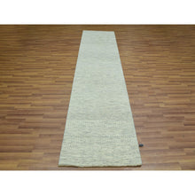 Load image into Gallery viewer, 2&#39;6&quot;x10&#39;1&quot; Moderne White, Hand Knotted Modern Grass Design, 100% Wool, Tone On Tone, Organic Sustainable Textile, Runner Oriental Rug FWR456168