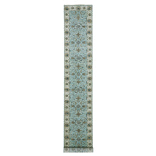 Load image into Gallery viewer, 2&#39;7&quot;x15&#39;10&quot; Porcelain Blue, Hand Knotted Vegetable Dyes, Densely Woven, Extra Soft Wool, Agra Shah Abbas With All Over Flower Motifs, XL Runner Oriental Rug FWR456204