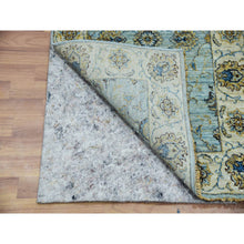 Load image into Gallery viewer, 2&#39;6&quot;x22&#39; Iced Aqua Blue, Vegetable Dyes, Agra Shah Abbas Flowering Vein Design, Hand Knotted Organic Wool, Denser Weave, XL Runner Oriental Rug FWR456216