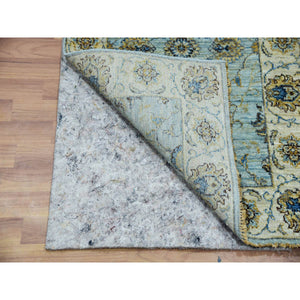 2'6"x22' Iced Aqua Blue, Vegetable Dyes, Agra Shah Abbas Flowering Vein Design, Hand Knotted Organic Wool, Denser Weave, XL Runner Oriental Rug FWR456216