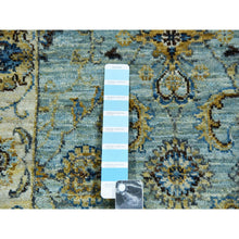 Load image into Gallery viewer, 2&#39;6&quot;x22&#39; Iced Aqua Blue, Vegetable Dyes, Agra Shah Abbas Flowering Vein Design, Hand Knotted Organic Wool, Denser Weave, XL Runner Oriental Rug FWR456216