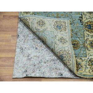 2'9"x24'3" Sapphire Blue, Hand Knotted All Wool, Vegetable Dyes and Densely Woven, Agra With Shah Abbas Floral Pattern, XL Runner Oriental Rug FWR456228