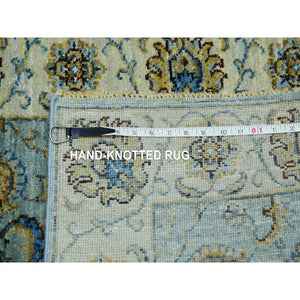 2'9"x24'3" Sapphire Blue, Hand Knotted All Wool, Vegetable Dyes and Densely Woven, Agra With Shah Abbas Floral Pattern, XL Runner Oriental Rug FWR456228