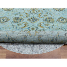 Load image into Gallery viewer, 9&#39;x9&#39; Uranian Blue and Linen White Border, Hand Knotted, Agra, Shah Abbas With Flower Design, Soft and Velvety Wool, Vegetable Dyes, Round Oriental Rug FWR456246