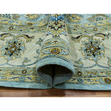 Load image into Gallery viewer, 9&#39;x9&#39; Uranian Blue and Linen White Border, Hand Knotted, Agra, Shah Abbas With Flower Design, Soft and Velvety Wool, Vegetable Dyes, Round Oriental Rug FWR456246