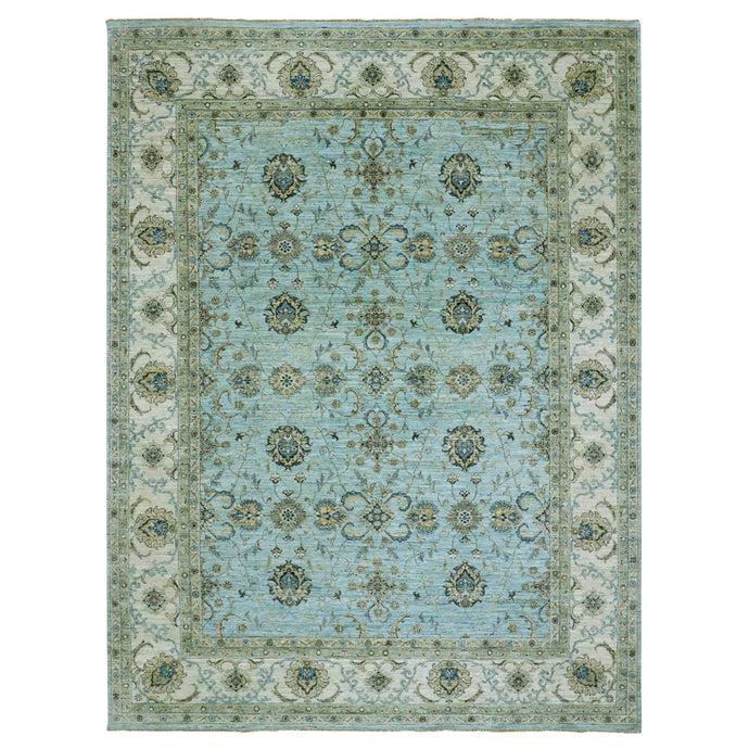 9'x12' Morning Blue, Natural Dyes, Hand Knotted, Agra, Shah Abbas Flowering Vein Design, Luxurious Wool, Denser Weave Oriental Rug FWR456252