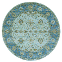 Load image into Gallery viewer, 6&#39;x6&#39; Beau Blue, Agra, Hand Knotted Vegetable Dyes With Shah Abbas All Over Floral Pattern, Densely Woven Natural Wool, Round Oriental Rug FWR456276