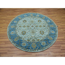 Load image into Gallery viewer, 6&#39;x6&#39; Beau Blue, Agra, Hand Knotted Vegetable Dyes With Shah Abbas All Over Floral Pattern, Densely Woven Natural Wool, Round Oriental Rug FWR456276