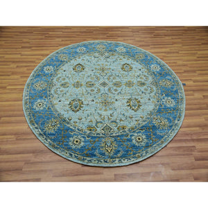 6'x6' Beau Blue, Agra, Hand Knotted Vegetable Dyes With Shah Abbas All Over Floral Pattern, Densely Woven Natural Wool, Round Oriental Rug FWR456276