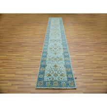 Load image into Gallery viewer, 2&#39;6&quot;x14&#39; Arctic Blue, Organic Wool, Hand Knotted, Vegetable Dyes Denser Weave, Agra, Shah Abbas Floral Design, Runner Oriental Rug FWR456300