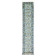 Load image into Gallery viewer, 2&#39;8&quot;x22&#39; Aqua Frost Blue, Extra Soft Wool, Agra, Shah Abbas With Floral Motifs, Hand Knotted, Vegetable Dyes Denser Weave, Oriental XL Runner Rug FWR456312