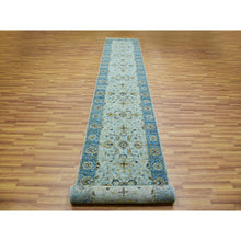 Load image into Gallery viewer, 2&#39;8&quot;x22&#39; Aqua Frost Blue, Extra Soft Wool, Agra, Shah Abbas With Floral Motifs, Hand Knotted, Vegetable Dyes Denser Weave, Oriental XL Runner Rug FWR456312