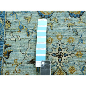 2'8"x22' Aqua Frost Blue, Extra Soft Wool, Agra, Shah Abbas With Floral Motifs, Hand Knotted, Vegetable Dyes Denser Weave, Oriental XL Runner Rug FWR456312