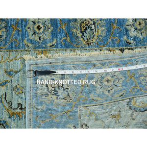 2'8"x22' Aqua Frost Blue, Extra Soft Wool, Agra, Shah Abbas With Floral Motifs, Hand Knotted, Vegetable Dyes Denser Weave, Oriental XL Runner Rug FWR456312