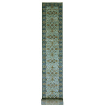 Load image into Gallery viewer, 2&#39;8&quot;x24&#39;1&quot; Light Turquoise Blue, Vibrant Soft Wool, Vegetable Dyes Agra With Shah Abbas Floral Design, Hand Knotted, Denser Weave, XL Runner Oriental Rug FWR456318