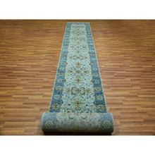 Load image into Gallery viewer, 2&#39;8&quot;x24&#39;1&quot; Light Turquoise Blue, Vibrant Soft Wool, Vegetable Dyes Agra With Shah Abbas Floral Design, Hand Knotted, Denser Weave, XL Runner Oriental Rug FWR456318