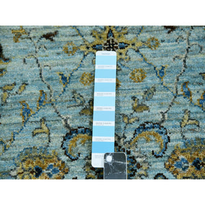 2'8"x24'1" Light Turquoise Blue, Vibrant Soft Wool, Vegetable Dyes Agra With Shah Abbas Floral Design, Hand Knotted, Denser Weave, XL Runner Oriental Rug FWR456318