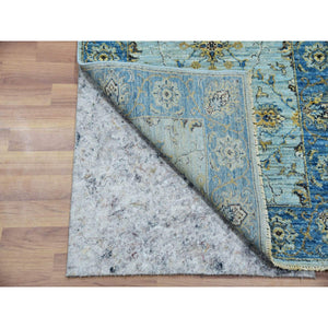 2'7"x25'10" Ultramarine With Cobalt Blue, Natural Dyes, Shah Abbas Agra Floral Design, Hand Knotted Velvety Wool, XL Runner Oriental Rug FWR456330