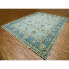 Load image into Gallery viewer, 11&#39;10&quot;x15&#39; Iceberg Blue, Vegetable Dyes, Agra, Hand Knotted Soft Wool, Oversized Shah Abbas Flower Design, Oriental Rug FWR456336