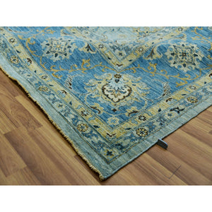 11'10"x15' Iceberg Blue, Vegetable Dyes, Agra, Hand Knotted Soft Wool, Oversized Shah Abbas Flower Design, Oriental Rug FWR456336