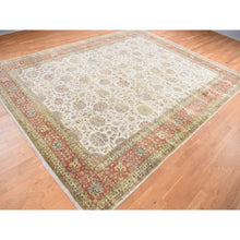 Load image into Gallery viewer, 11&#39;5&quot;x14&#39;9&quot; Ivory, Velvet Feel Tabriz New Zealand Wool, 300 KPSI, Densely Woven, Hand Knotted, Oversized Oriental Rug FWR468066